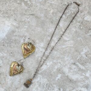 Gold and Silver Heart Necklace and Earring Set